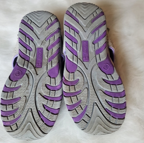 Khombu Girls Athletic Closed Toe Bungee Lace Sandals Gray & Purple Size 1 Kids - Picture 5 of 6